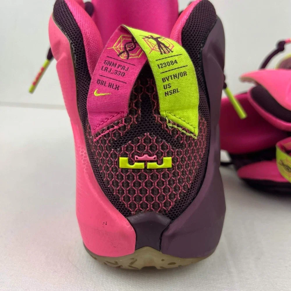 GUC Nike LeBron 12 Double Helix Basketball Shoes Maroon Pink Volt Boys Size 5Y